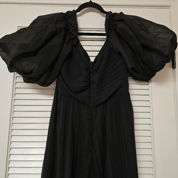 Boohoo - (NWT) Black Pleated Chiffron Puff Sleeve Jumpsuit - Picture 5 of 7